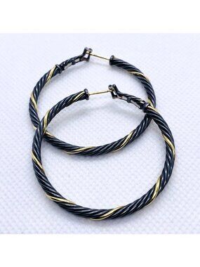 David Yurman Twisted Hoops 1/5 8K and Blackened Sterling Silver Hoops